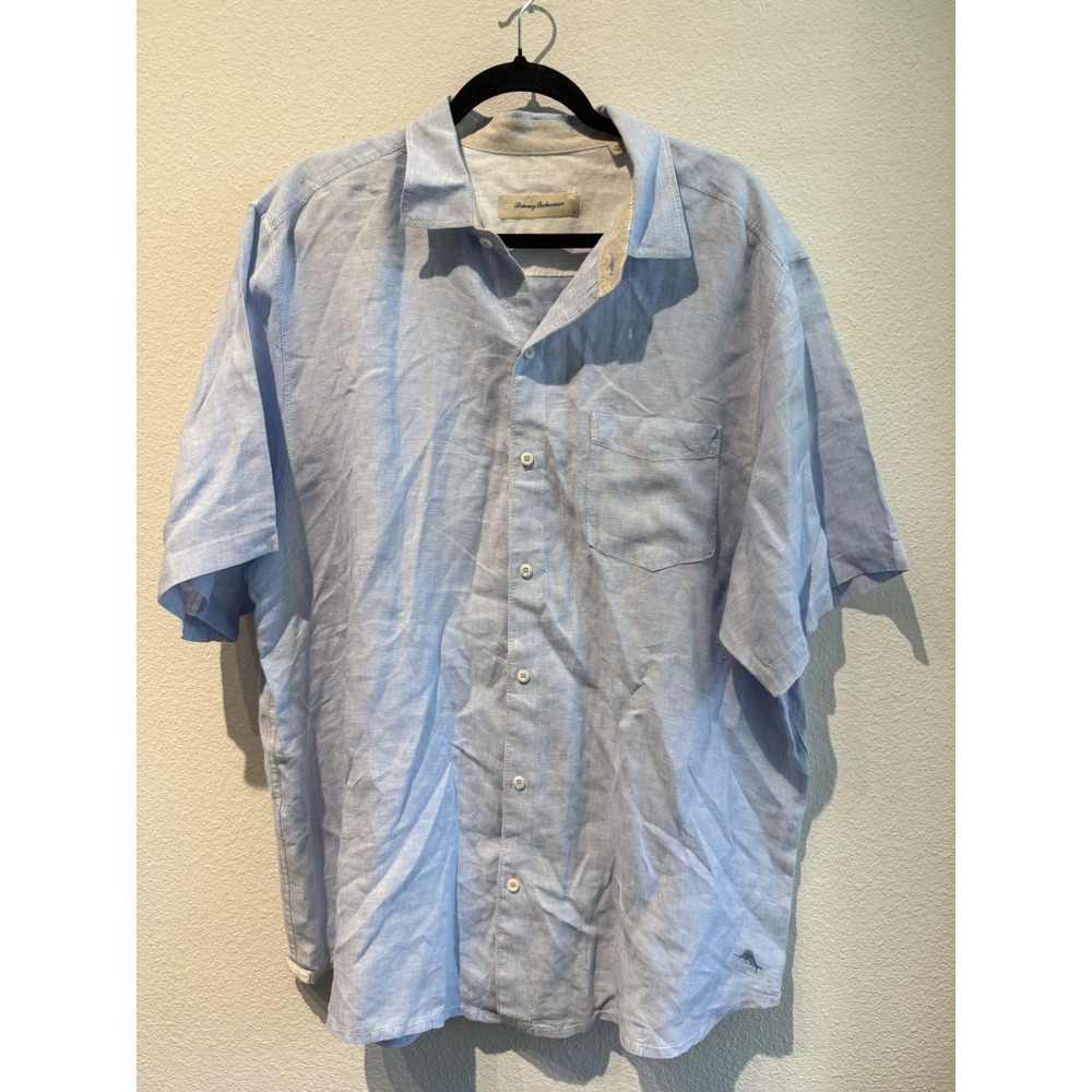 Tommy Bahama Shirt Mens XL Big Blue 100%‎ Linen  Lightweight Coastal Beach